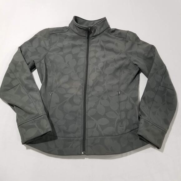 Patagonia Jacket Womens Medium Demitasse Gray Leaf Print Full Zip Soft Shell - Picture 1 of 10